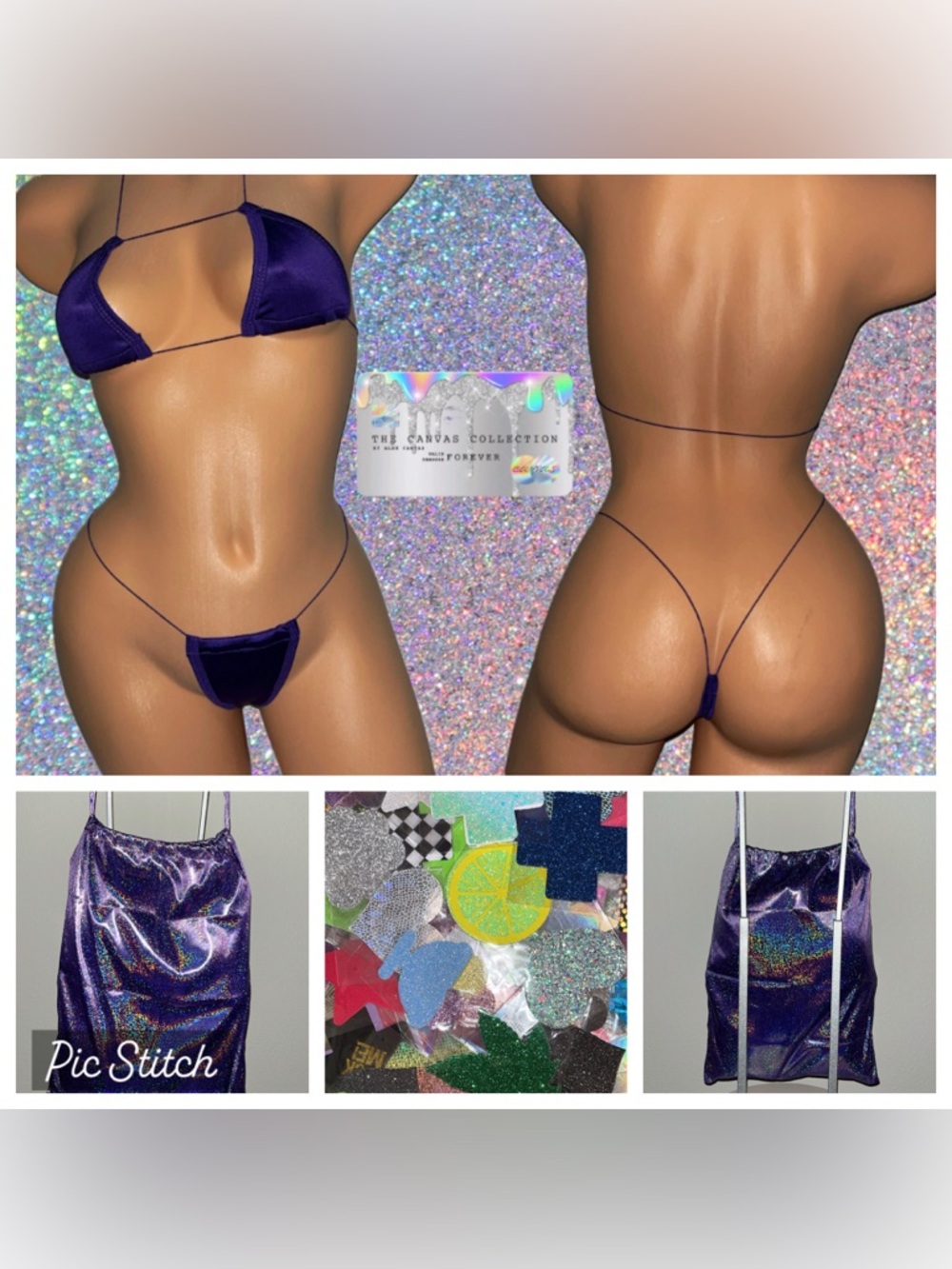 EXOTIC DANCEWEAR: Dark Purple 2 piece Bikini Set + money bag + 1 Pair of Pasties